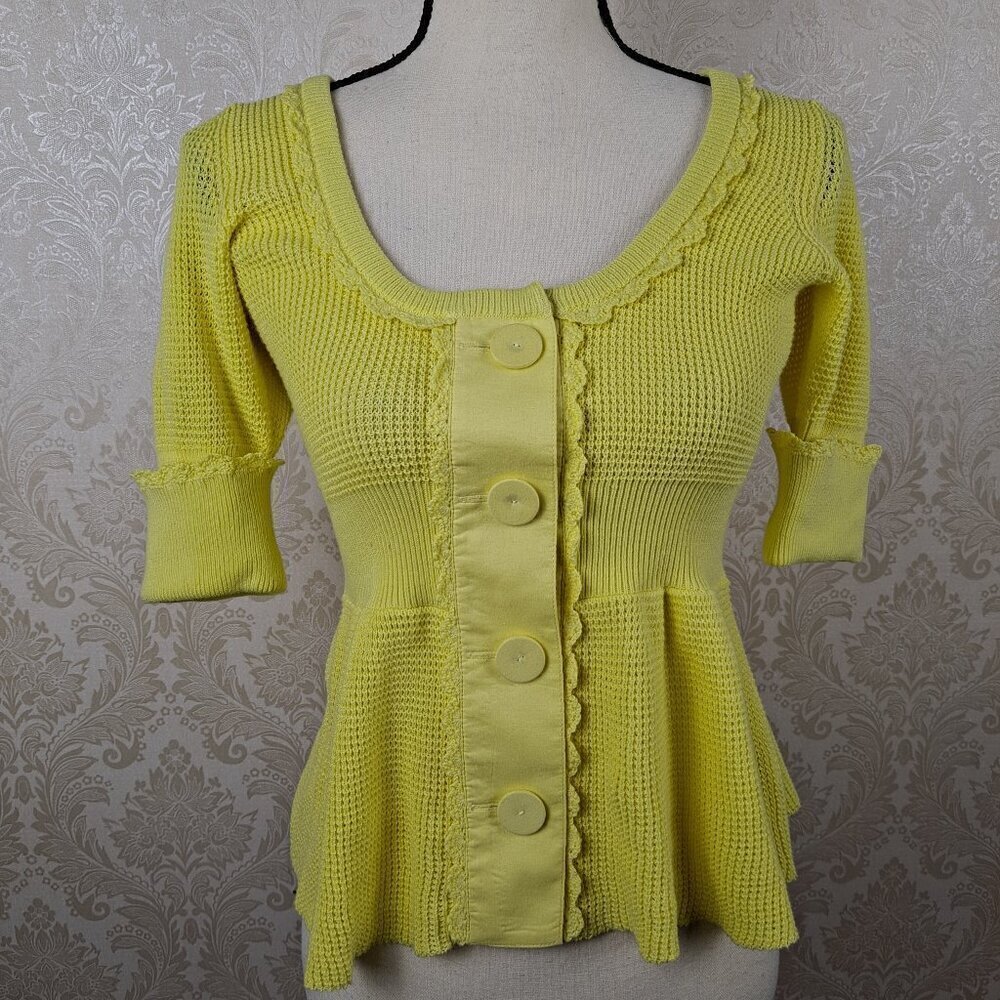 Anthropologie Knitted & Knotted Size Small Yellow Button Front Peplum Top NWOT